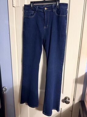 Women's Dark Blue Flare Jeans - Stretch Wide Leg